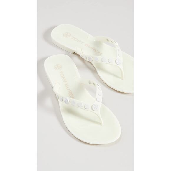 Tory Burch Women's Studded Jelly Thong Sandals, New Ivory, Off White, 8 - Picture 2 of 8